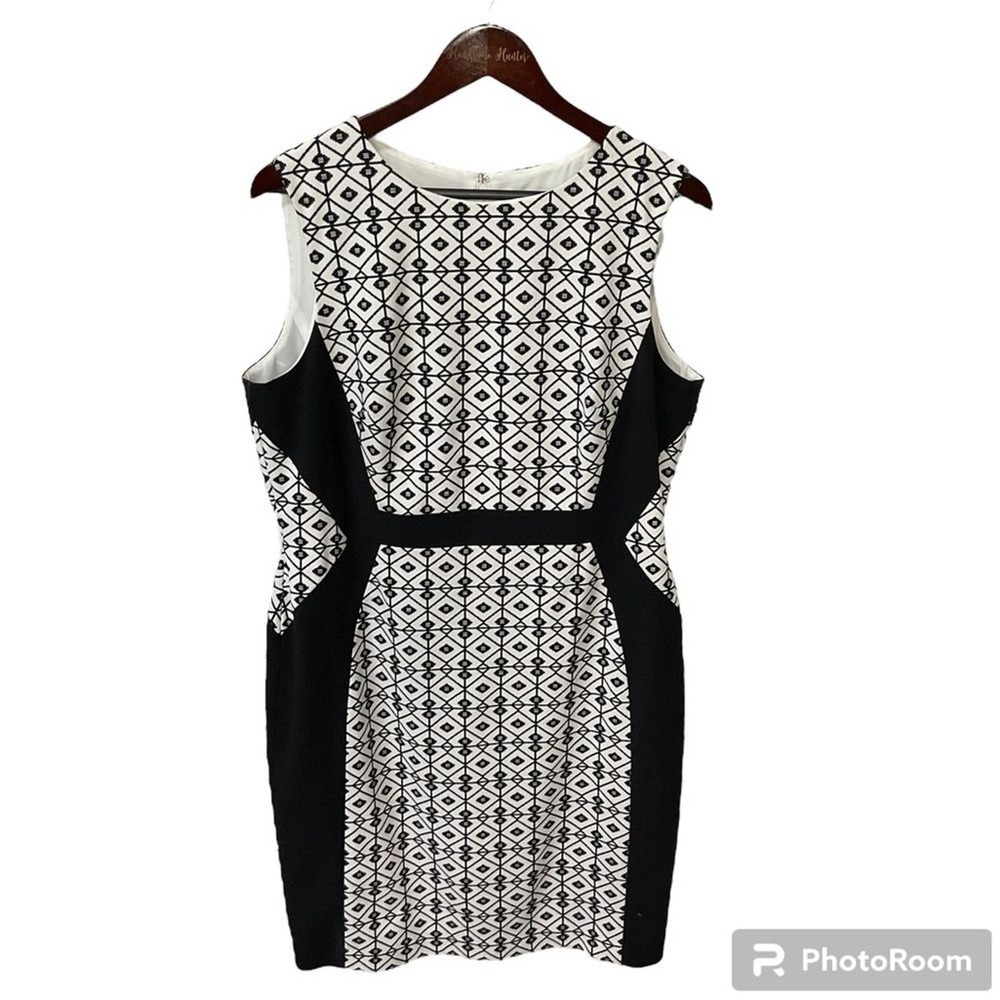 Nine West Women Dress Black White Diamond Bodycon Sleeveless Knee Length 14 R2